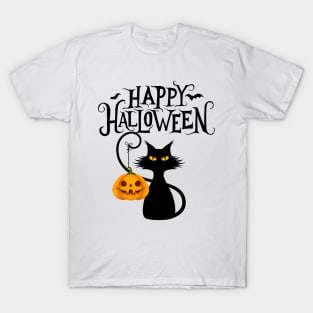 black cat happy halloween T-Shirt